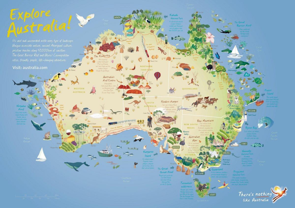 خريطة مناطق الجذب السياحي في أستراليا