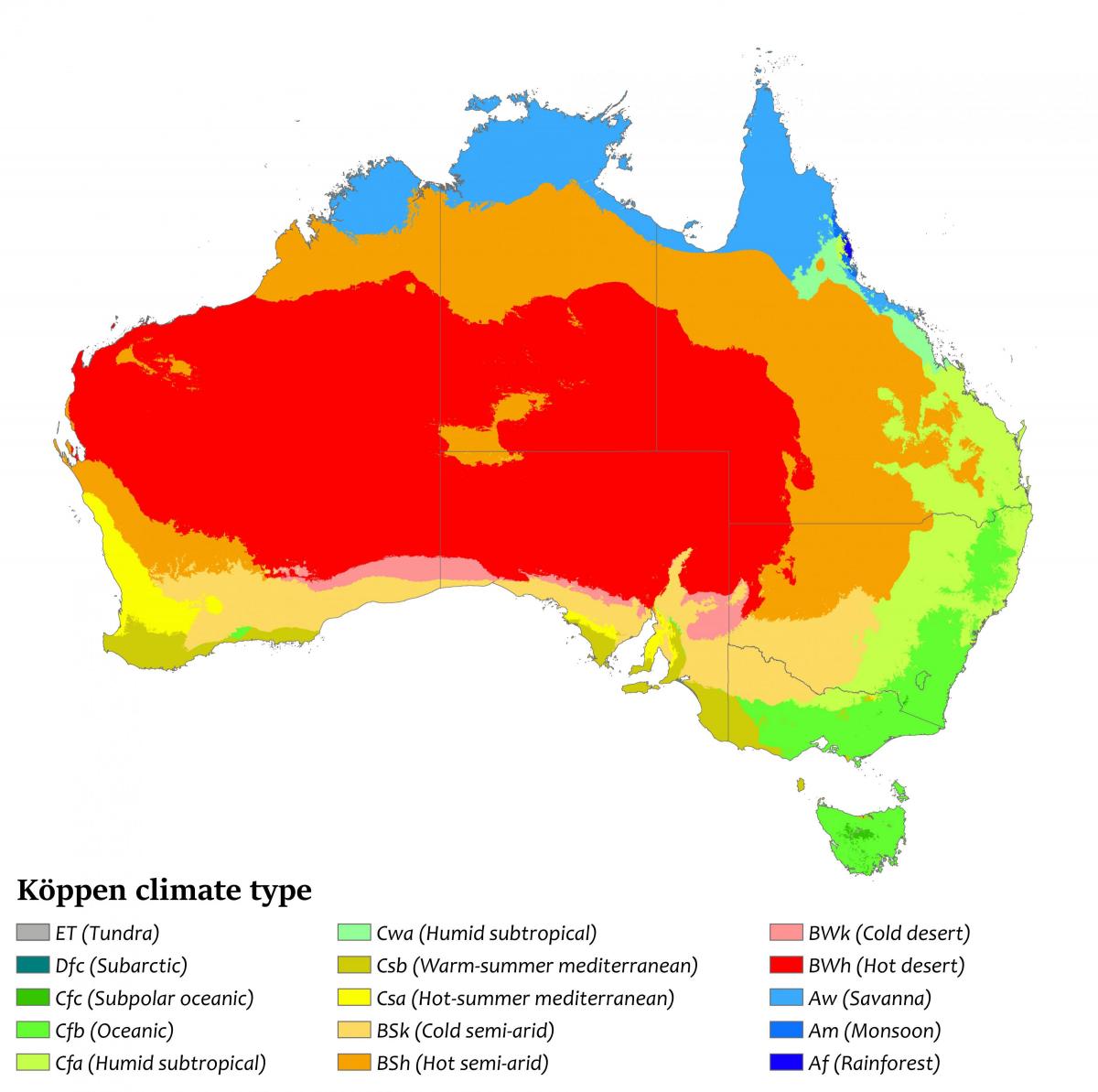 خريطة درجة الحرارة في أستراليا