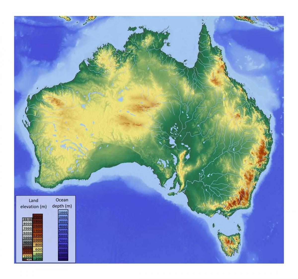 خريطة الارتفاع في أستراليا