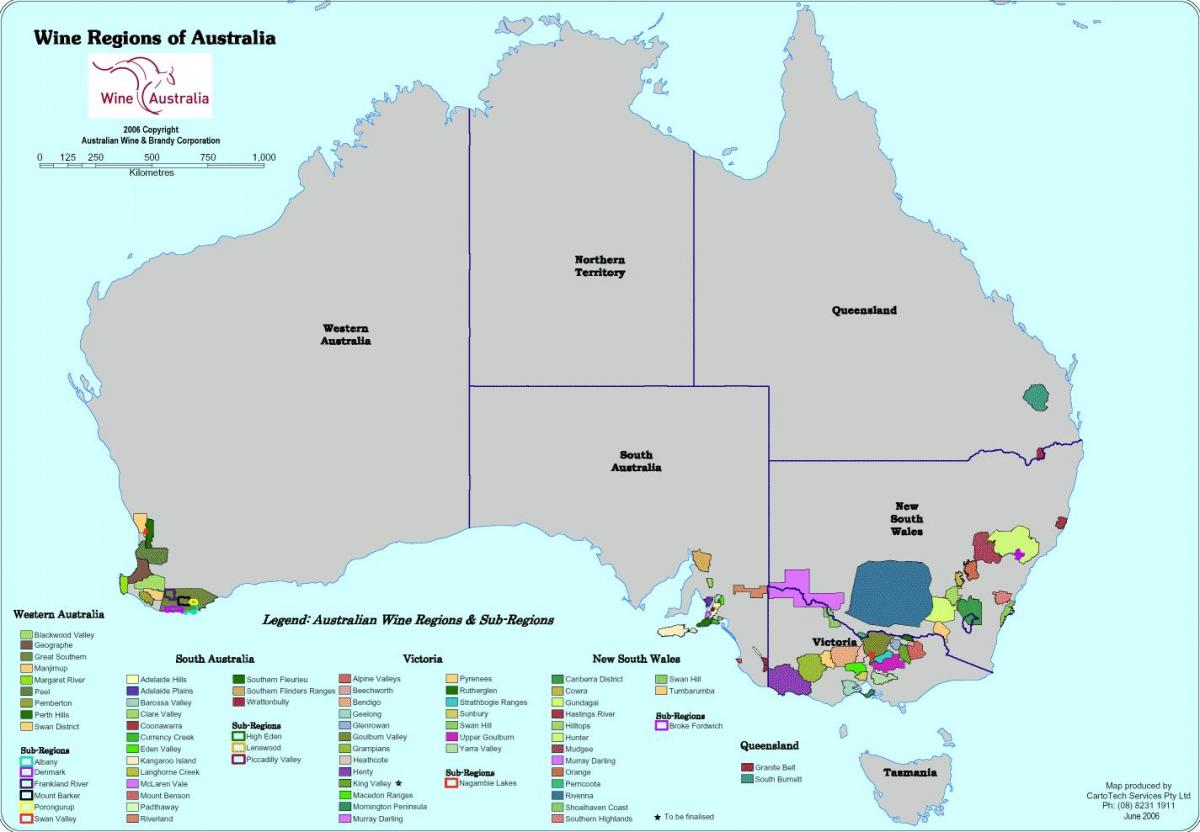 خريطة مزارع الكروم في أستراليا