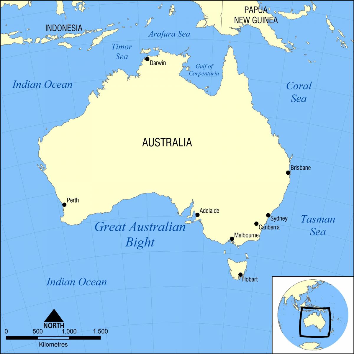 خريطة أستراليا والدول المجاورة